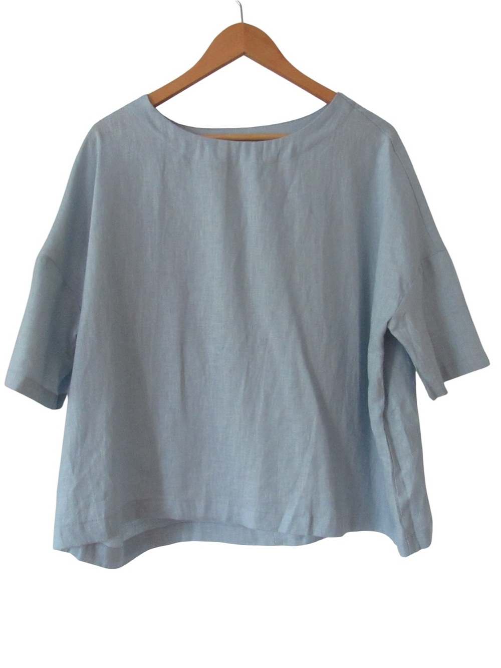 Lintico Pastel Blue Linen Top Medium Short Sleeves Oversized Lagenlook Relaxed